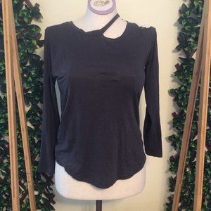 LNA Distressed Long Sleeve Cutout Top